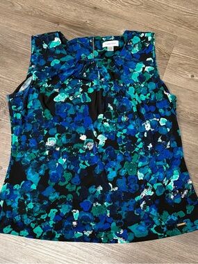 Calvin Klein Black Sleeveless Top with Blue & Green Abstract Print